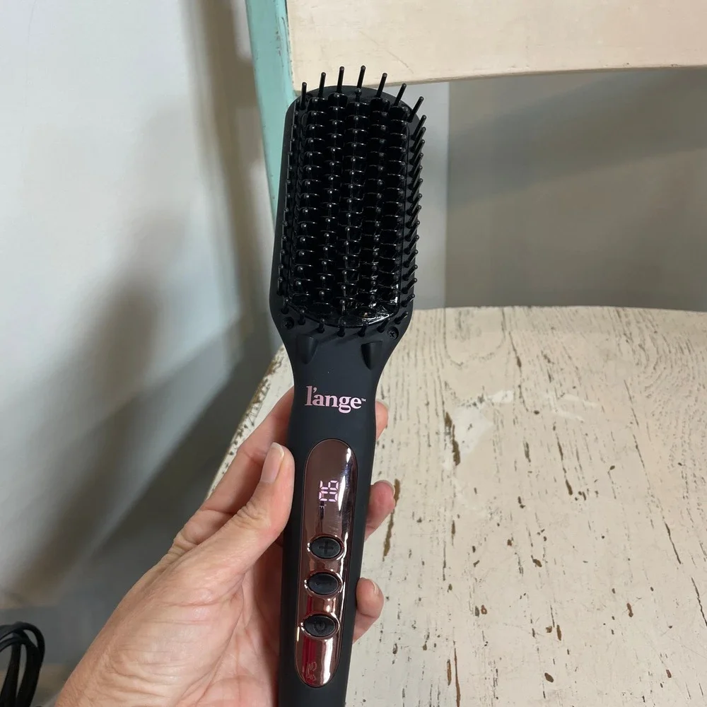 L'ange Le Vite Hair Straightening Brush Black Rose Gold Ceramic Heated Brush